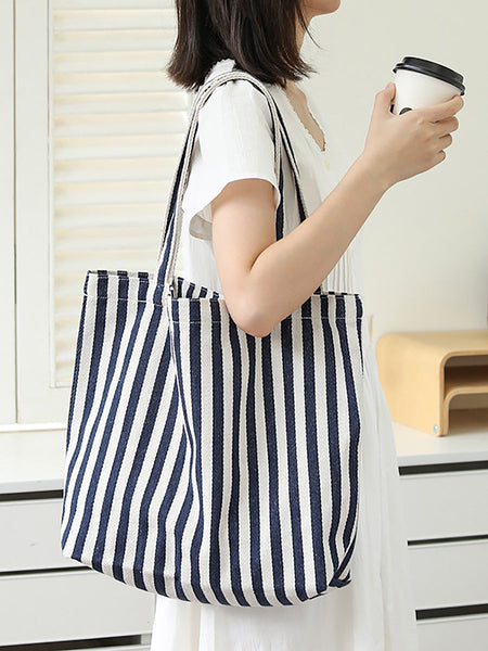 Casual Women Stripe Shoulder Canvas Bag FashionChic