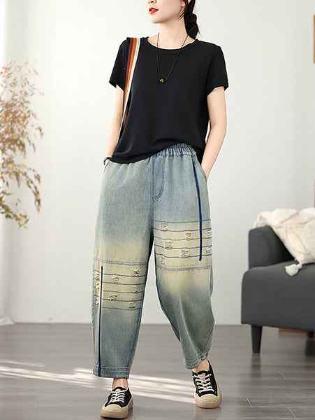 Pants Frayed Retro Denim Harem Women FashionChic