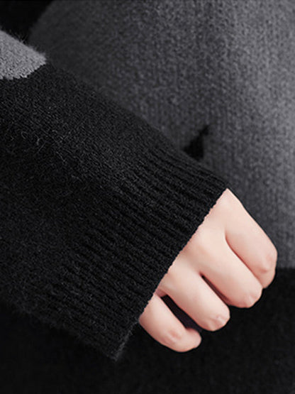 Cute Loose Black Round-Neck Contrast Color Flower Long Sleeve Sweater AN1070 Genistyle Shop