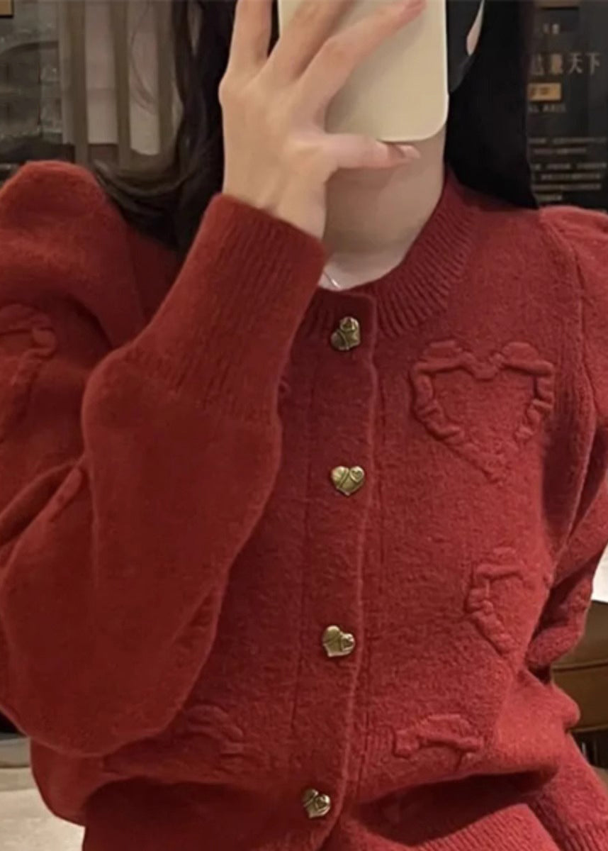 Elegant Red O Neck Button Knit Cardigan Fall QX024 shopify