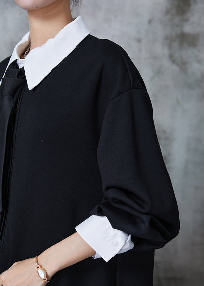 French Black Peter Pan Collar Patchwork Cotton Dress Fall PZGY-FDM240826