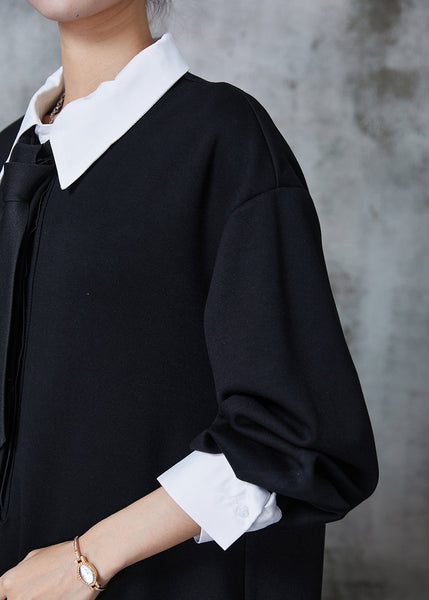 French Black Peter Pan Collar Patchwork Cotton Dress Fall PZGY-FDM240826