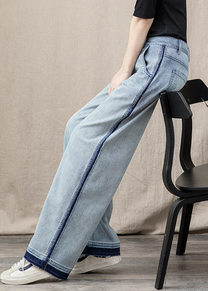 Beautiful Blue Pockets Patchwork Denim Wide Leg Pants Spring TT1027 shopify