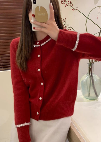 French Blue O Neck Handmade Nail Bead Knit Cardigan Fall QC039 shopify