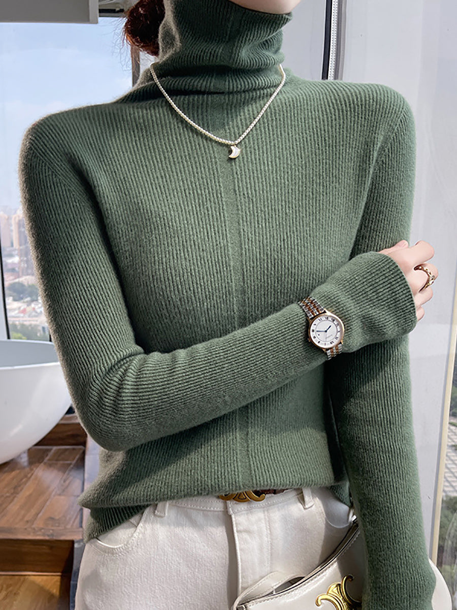 Women Autumn Casual Turtleneck 100%Wool Soft Sweater QU013 BK