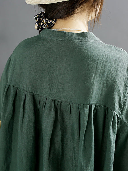Women Artsy Summer Shirred Solid Linen Shirt SC1058 Ada Fashion