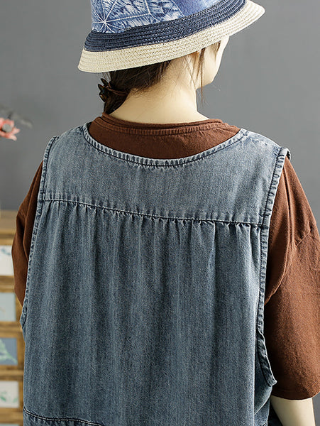 Women Casual Cotton Button-Up Spring Denim Vest Dress SC1044 Ada Fashion