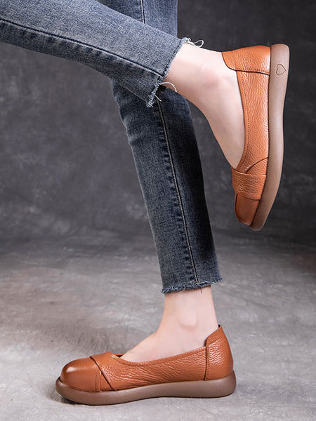Spliced Genuine Cross Shoes Casual Women Flat Leather FashionChic
