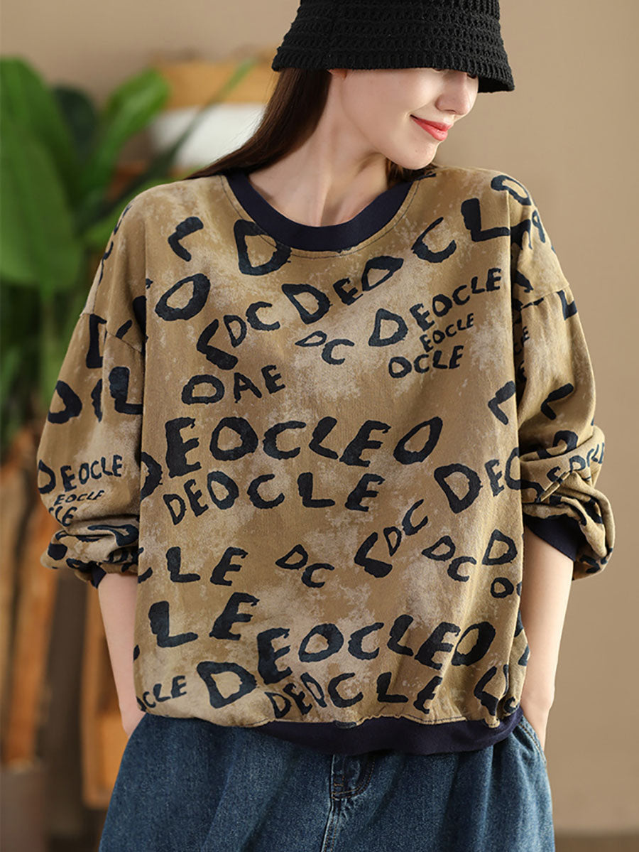 Women Winter Letter Print O-Neck Colorblock Sweatshirt AT1004 LPP