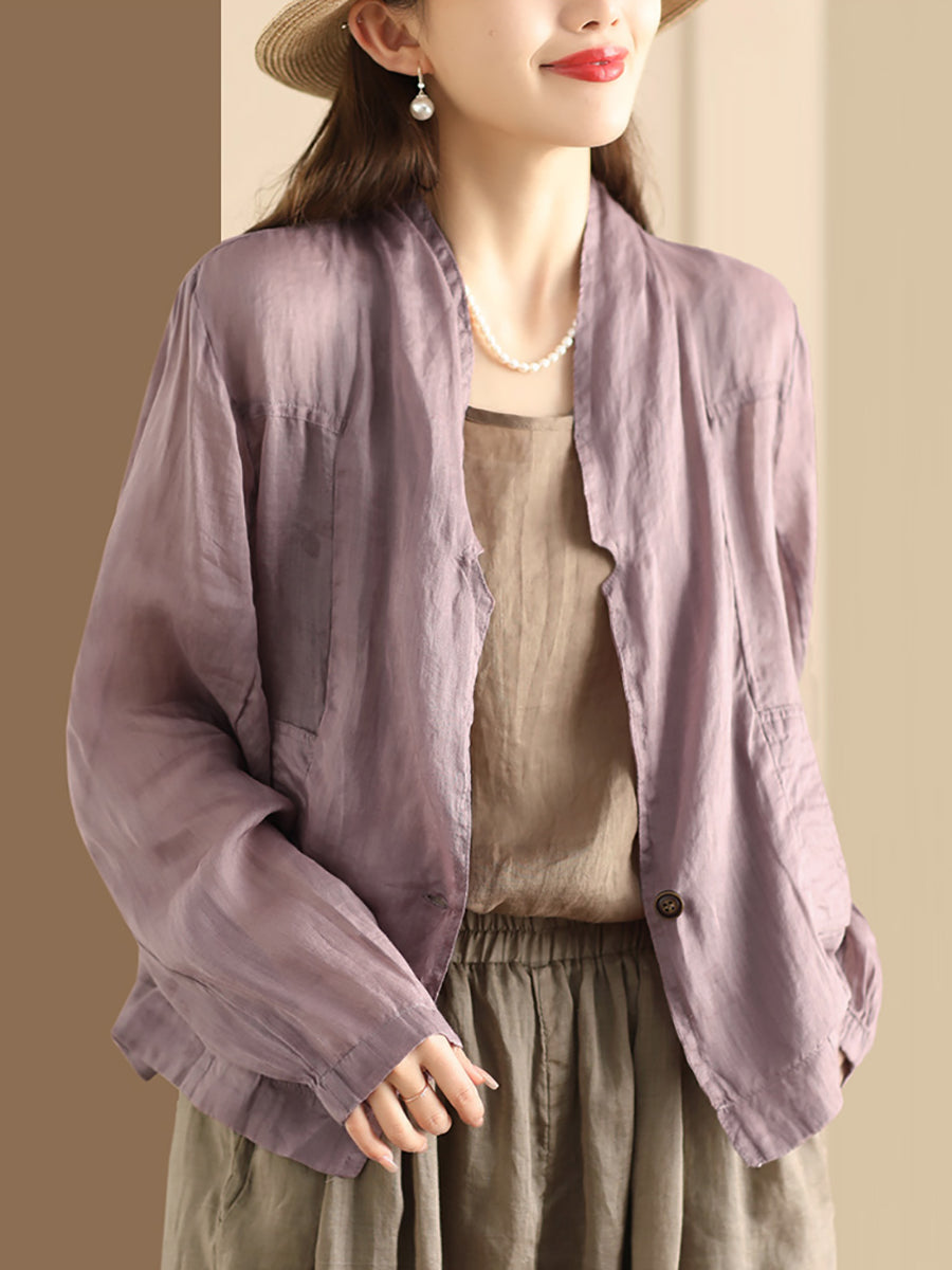 Women Vintage Solid Summer Ramie Thin Cardigan Shirt Coat SC1056 Ada Fashion