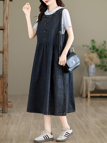 Women Casual Summer Solid Denim Vest Dress XX1026 Ada Fashion
