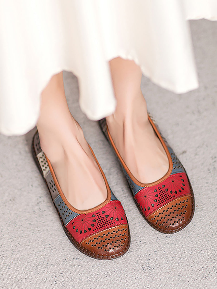 Women Summer Vintage Leather Spliced Cutout Shoes ZZ1003 Ada Fashion