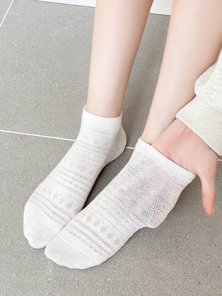 5 Pairs Women Summer Artsy Jacquard Cotton Short Socks CX018 BUYKUD