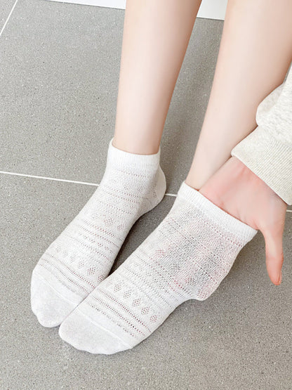 5 Pairs Women Summer Artsy Jacquard Cotton Short Socks CX018 BUYKUD