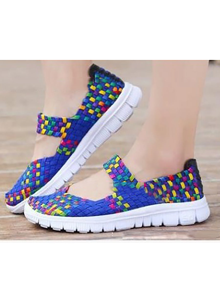 Women Summer Casual Colorblock Weave Flat Shoes RR1017 SADAF