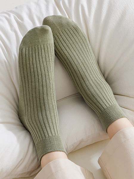 5 Pairs Women Winter Solid 100%Cotton Socks BA1031 Genistyle Shop
