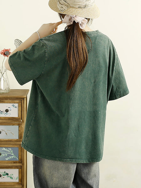 Women Summer Artsy Flower Embridery Cotton Shirt RR1012 BUYKUD