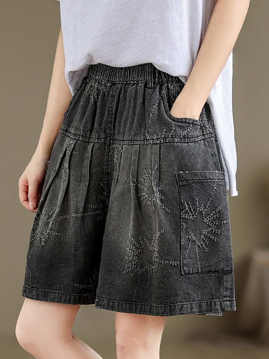 Women Summer Retro Star Jacquard Denim Fifth Pants CC012 ZMFS