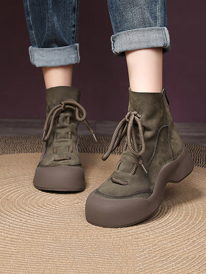 Women Winter Vintage Soft Leather Spliced Platform Boots WG001 HWJPJ