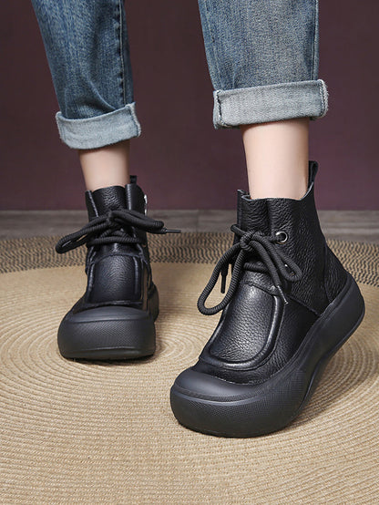 Women Casual Winter Solid Leather Strap Platform Boots WG009 BUYKUD