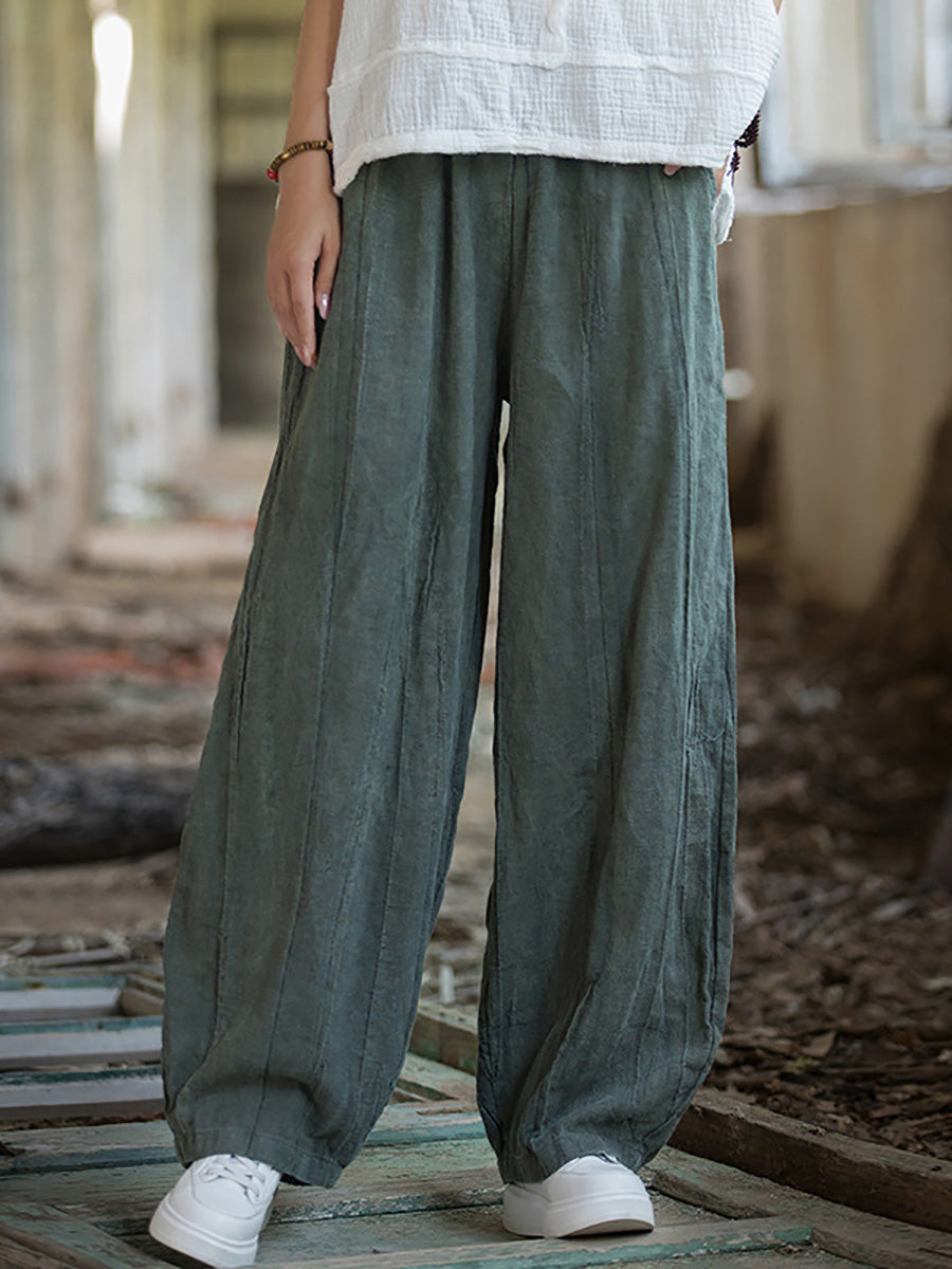 Women Vintage Autumn Tie-dye Ramie Harem Pants AT1085 BXF