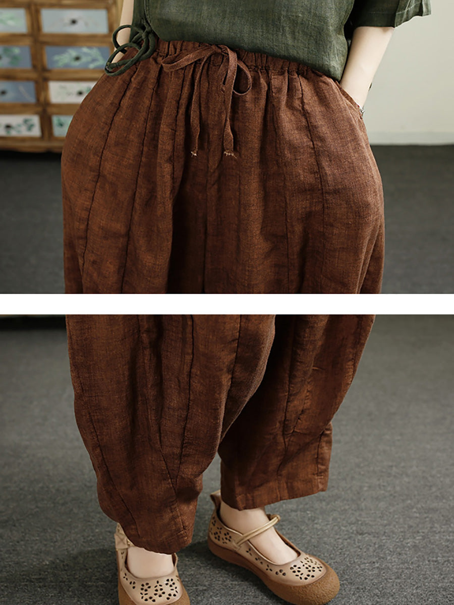 Women Summer Retro Spliced Harem Linen Pants CX010 ZMMM