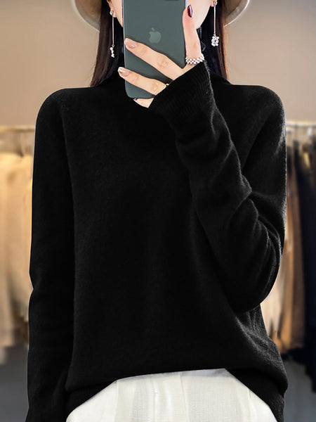 Women Autumn Turtleneck 100%Wool Soft Solid Sweater BA1037 Genistyle Shop