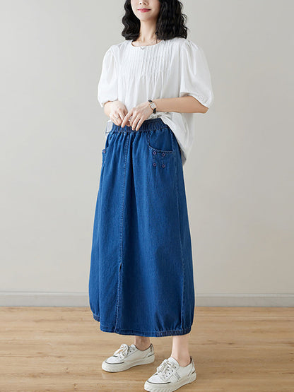 Women Summer Casual Solid Denim Skirt II1048 ZMFS