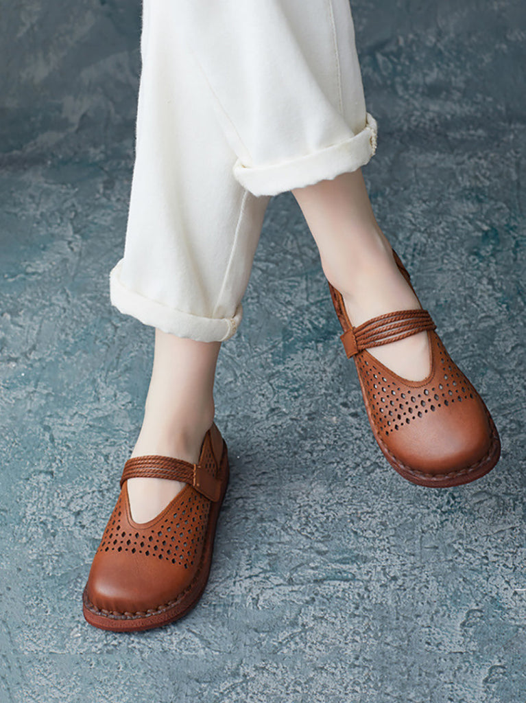 Women Summer Casual Leather Cutout Flat Shoes UI1016 Ada Fashion