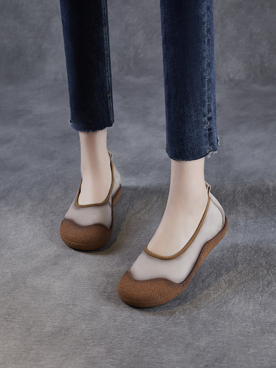 Summer Colorblock Leather Women Flat Genuine Shoes FashionChic