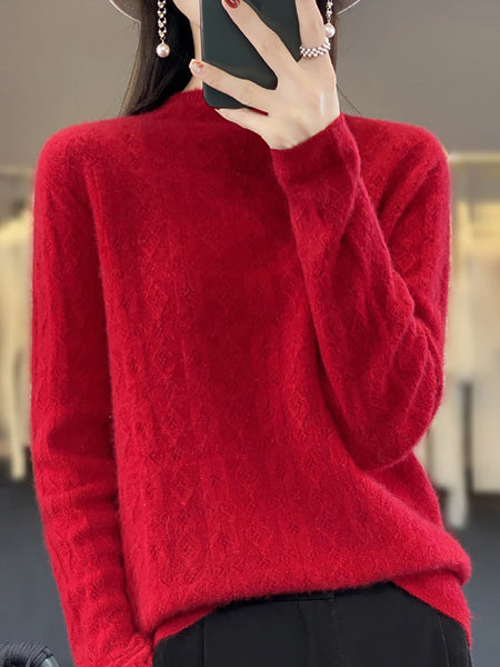 Women Autumn Casual Turtleneck 100%Wool Knit Sweater QU028 BK