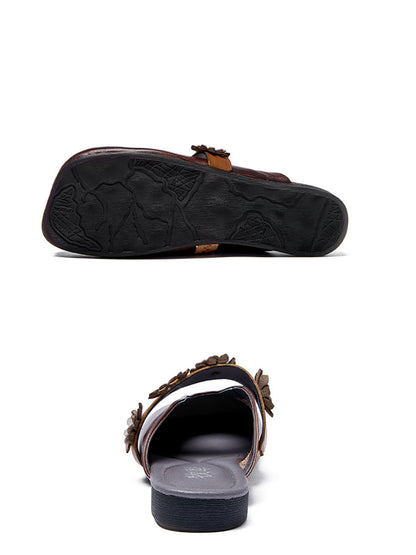 Women Summer Solid Flower Leather Slippers SC1011 Ada Fashion