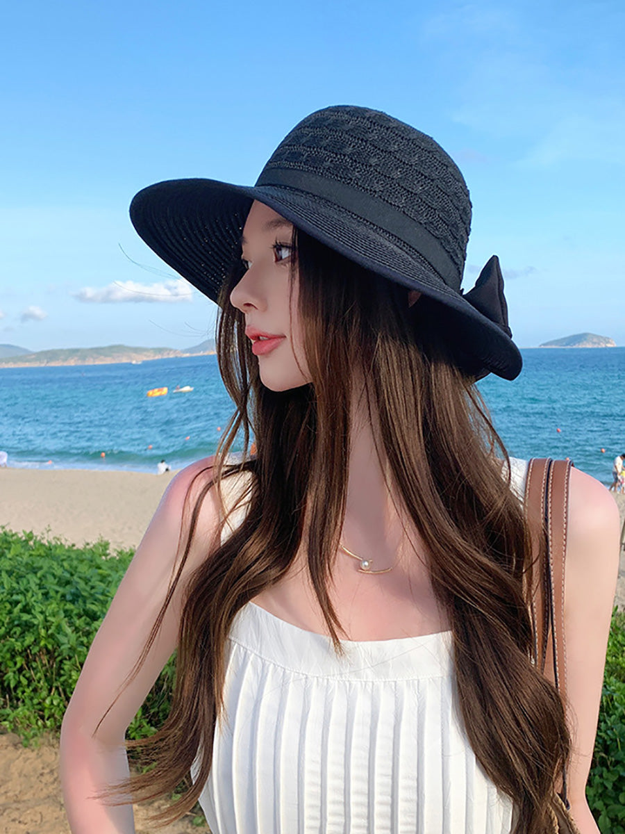 Women Summer Casual Straw Weave Bowknot Sunproof Hat CC038 BUYKUD