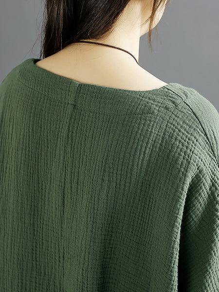 Women Vintage Summer Spliced Cotton O-Neck Shirt SC1050 Ada Fashion