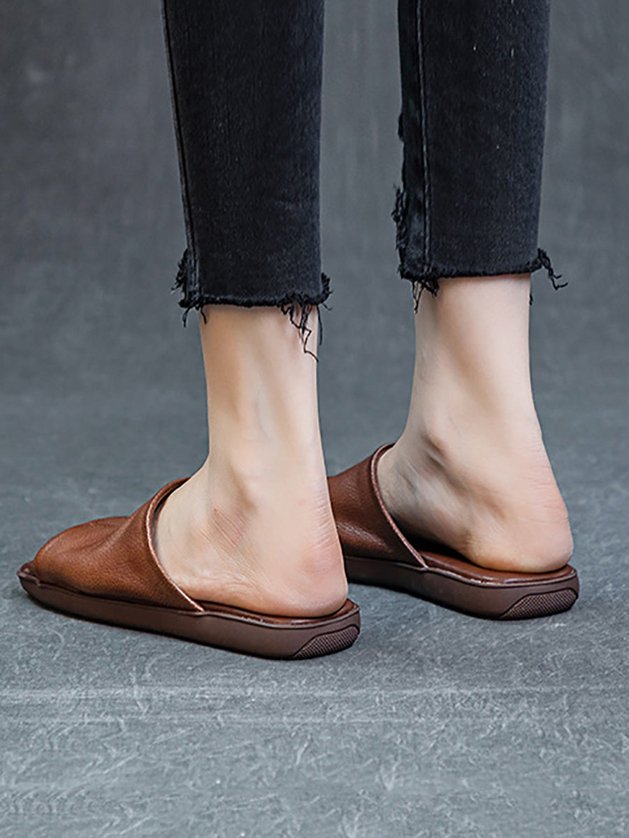 Women Summer Casual Solid Leather Flat Slippers FD052 TJPX