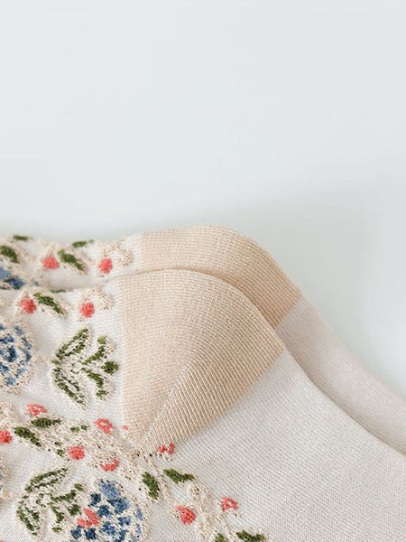 5 Pairs Women Artsy Flower Jacquard Socks AX1028 Genistyle Shop