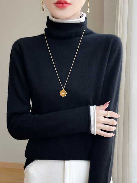Women Autumn Turtleneck Colorblock Wool Sweater BA1010 Genistyle Shop