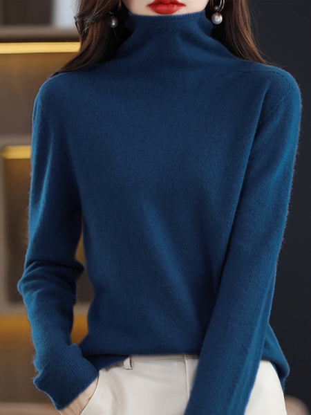 Women Autumn Casual Turtleneck 100%Wool Knit Sweater AK1018 Genistyle Shop