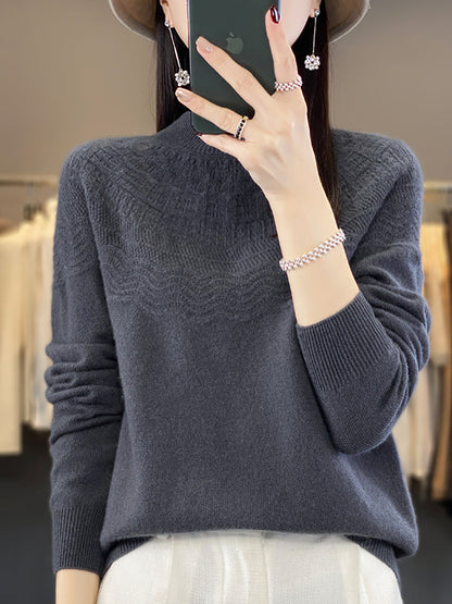Women Autumn Cable Knit 100%Wool Half Turtleneck Sweater QN031 BK