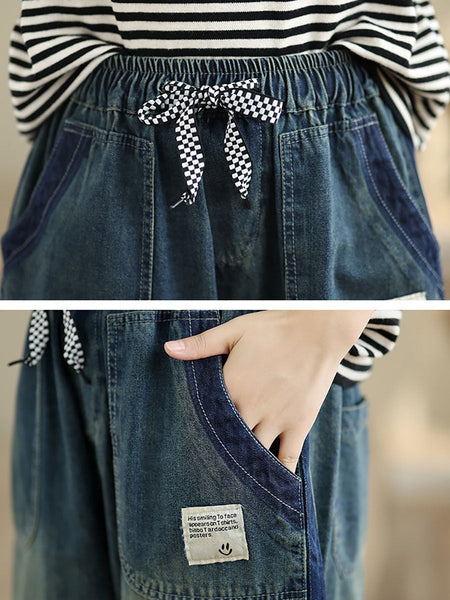 Women Casual Pockets Washed Denim Harem Pants AT1003 ZMFS