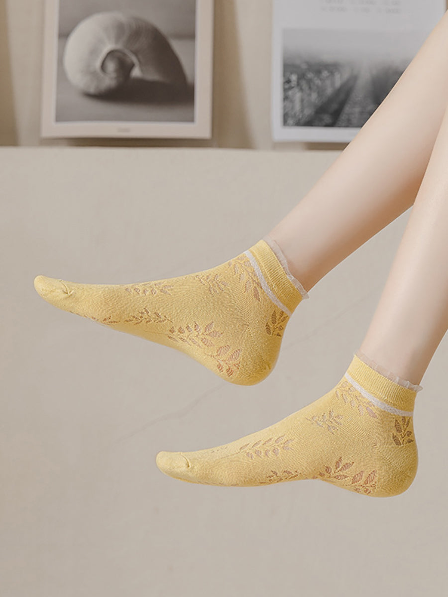 5 Pairs Women Artsy Summer Thin Cutout Socks II1032 BUYKUD