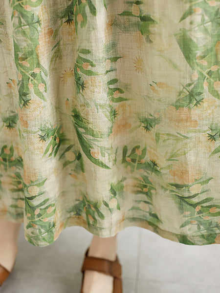 Women Summer Artsy Floral Shirred Ramie Dress QW1043 Ada Fashion