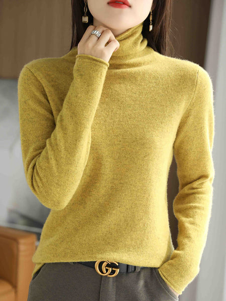Women Autumn Turtleneck 100%Wool Solid Sweater BA1009 Genistyle Shop