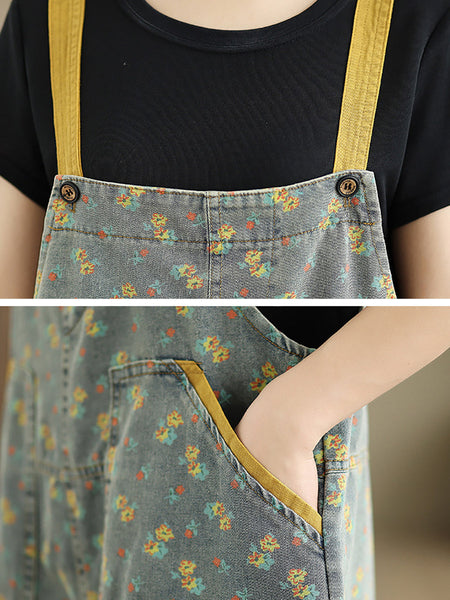 Women Casual Denim Jumpsuits Floral Wide-leg Summer FashionChic