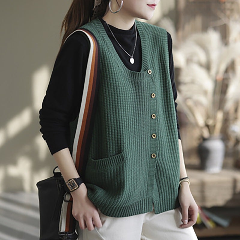 Women Winter Knitted Button Sleeveless Vest Waistcoat Sweater OP1017 LIMM