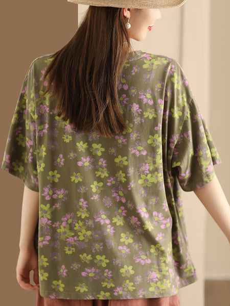 Women Casual Summer Floral Cotton Shirt AA1035 Ada Fashion