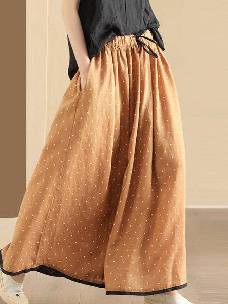 Women Summer Artsy Dot Loose Ramie Skirt PP1047 BUYKUD