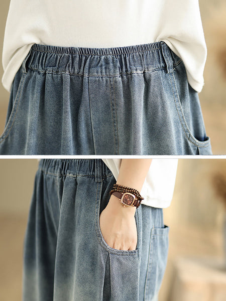 Denim Flower Women Pants Harem Embroidery Retro FashionChic