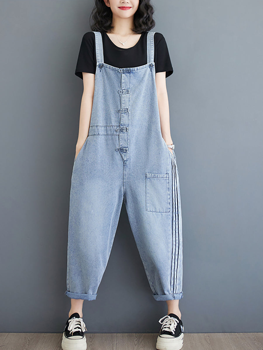 Women Summer Casual Solid Denim Shirred Jumpsuits AT1032 ZMFS