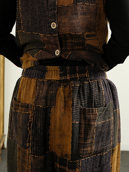 Women Autumn Plaid Spliced Cotton Harem Pants AI1051 BUYKUD